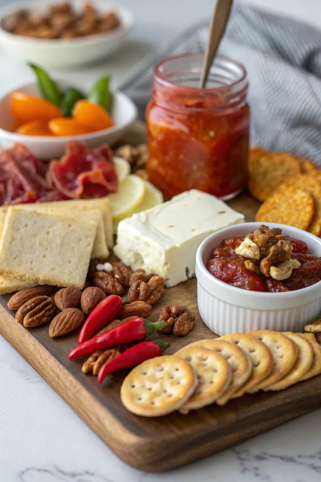 A charcuterie board with a spicy twist.