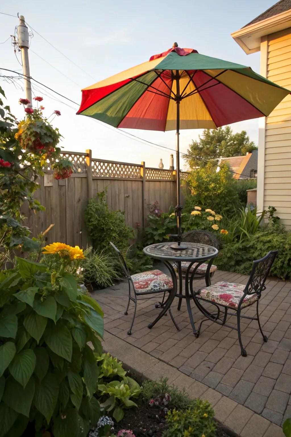 A painted umbrella can become a vibrant patio centerpiece.