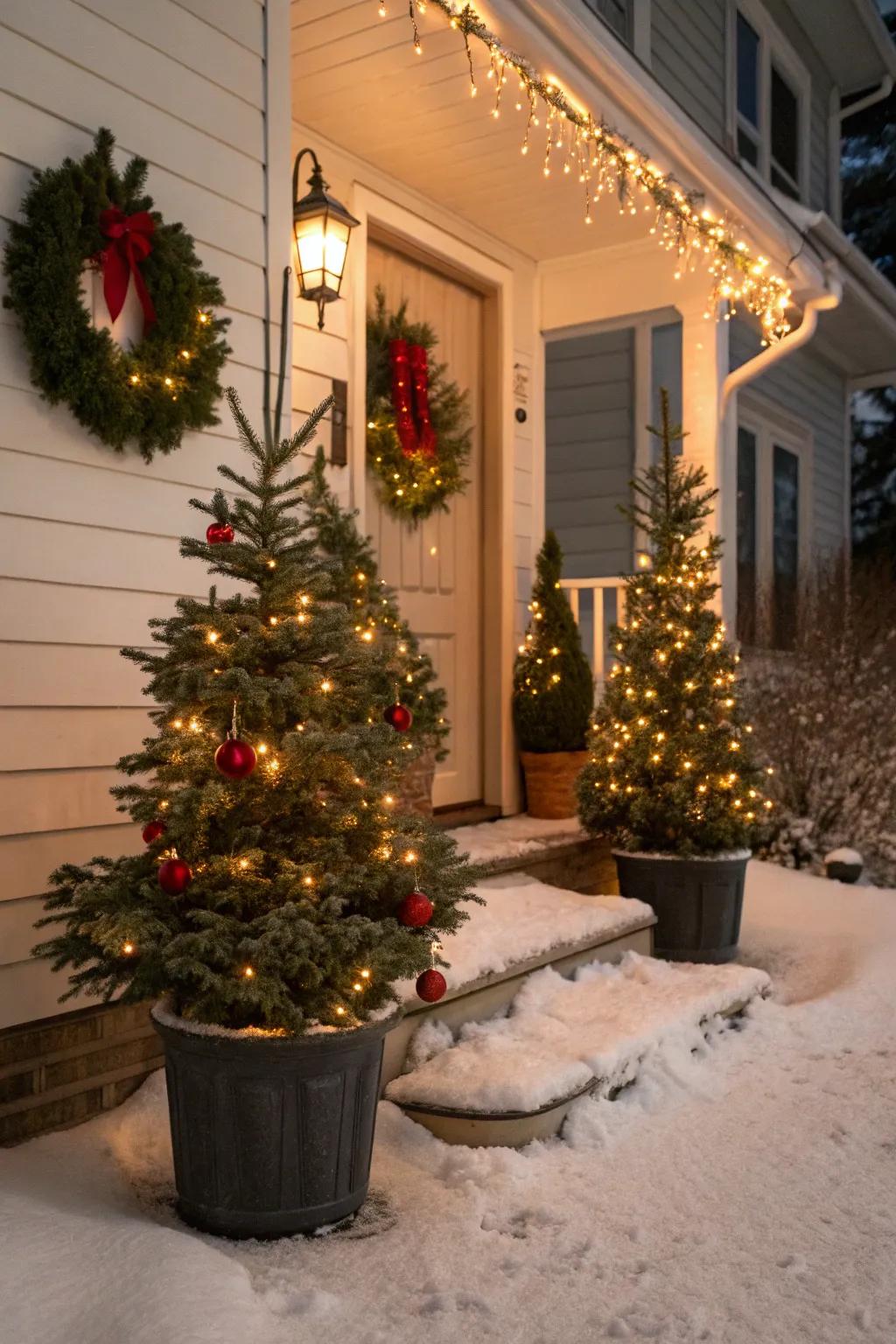 Mini Christmas trees creating a charming holiday scene.