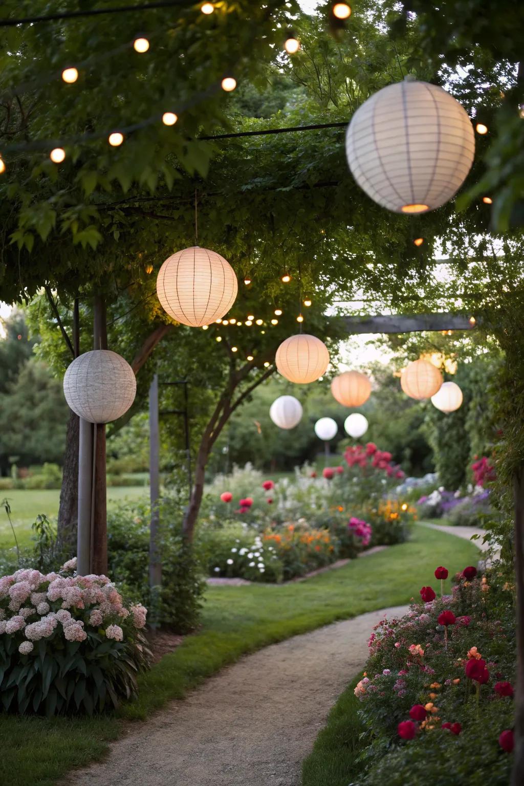 Light orbs exquisitely elevating the garden's festive ambiance.