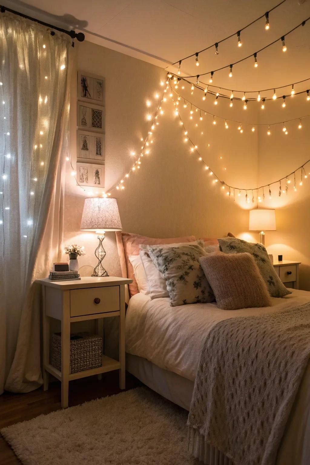 Soft lighting creating a warm and inviting atmosphere in this bedroom.
