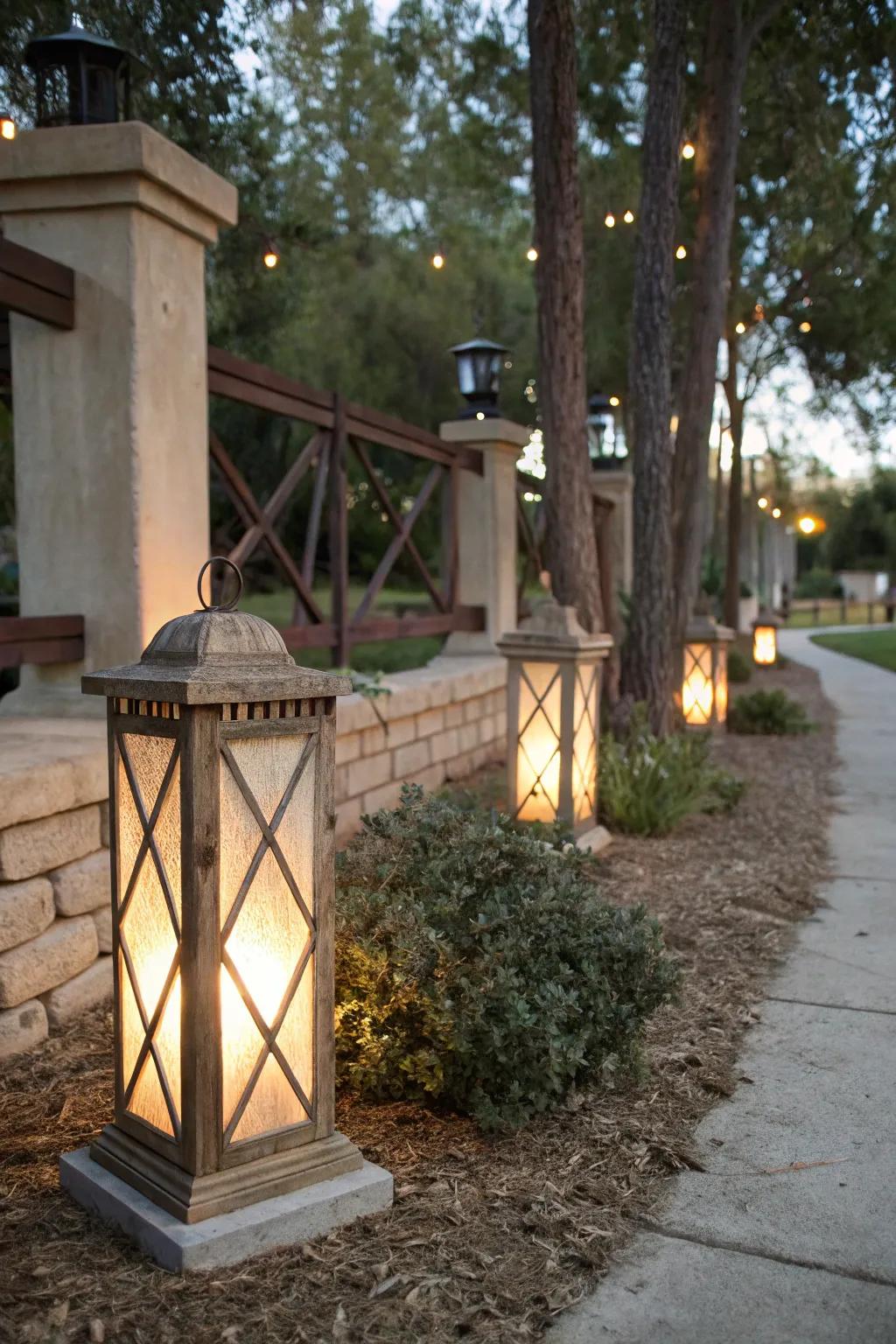 Add rustic charm with lantern-style column lights.