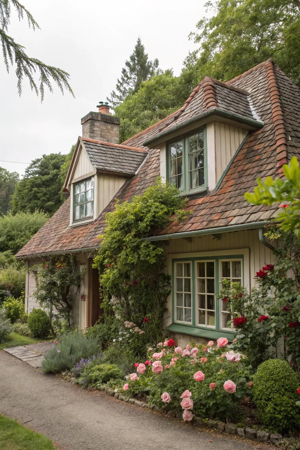 Dormer windows add charm and light to a cottage exterior.