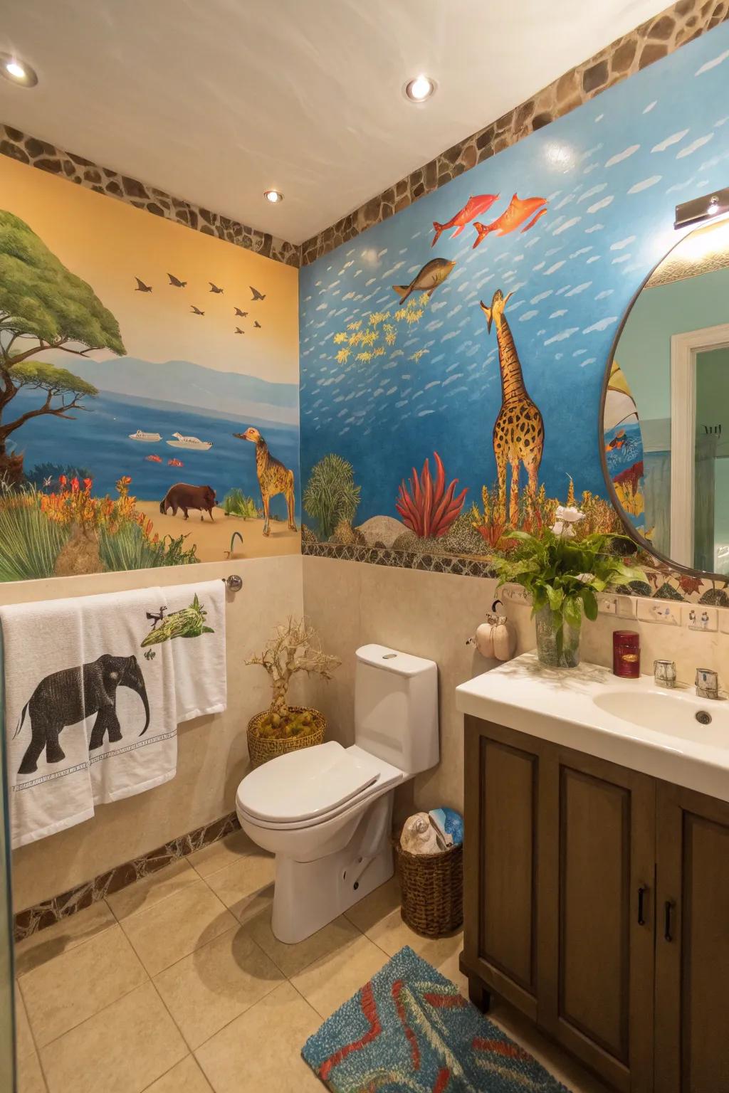 A bathroom transformed into an underwater adventure.