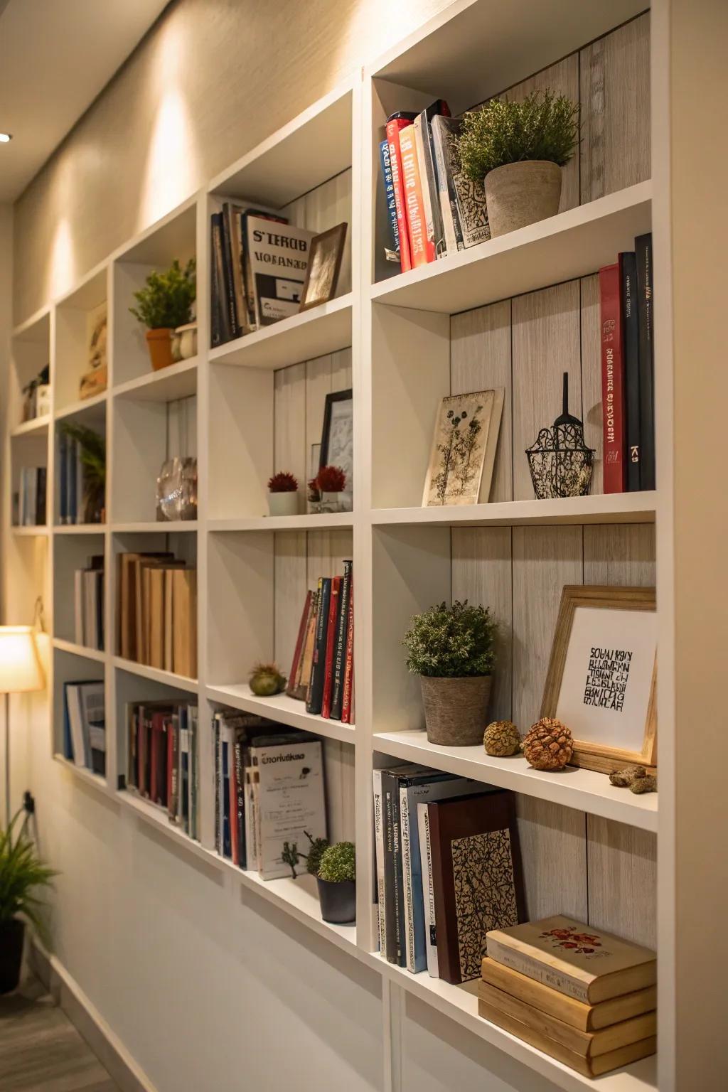 Box shelves offer organized and visually appealing book storage.