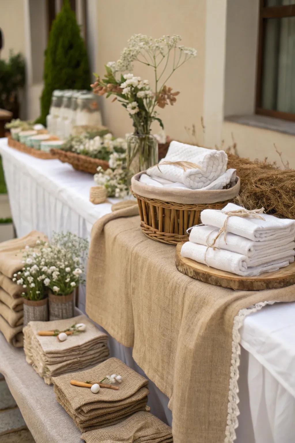 Natural textiles add texture and rustic charm.