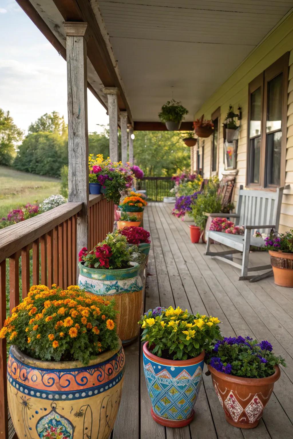 Colorful pottery brings a lively touch to the decor.