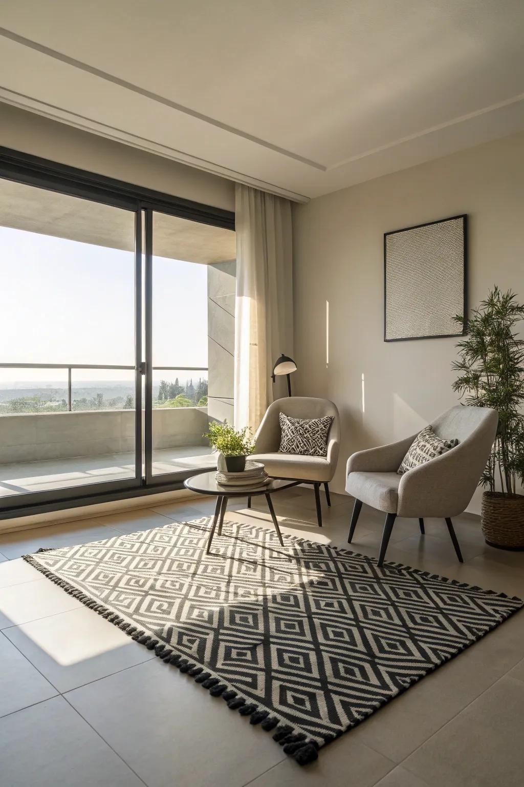 Monochrome floor coverings are ideal for a timeless, refined aesthetic.