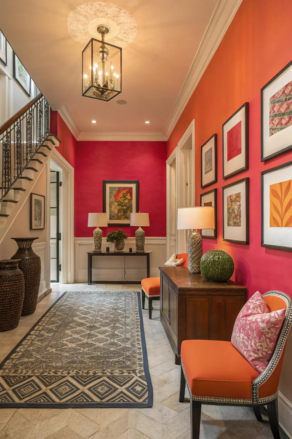 Wall colors in the foyer that harmonize with the home's palette.