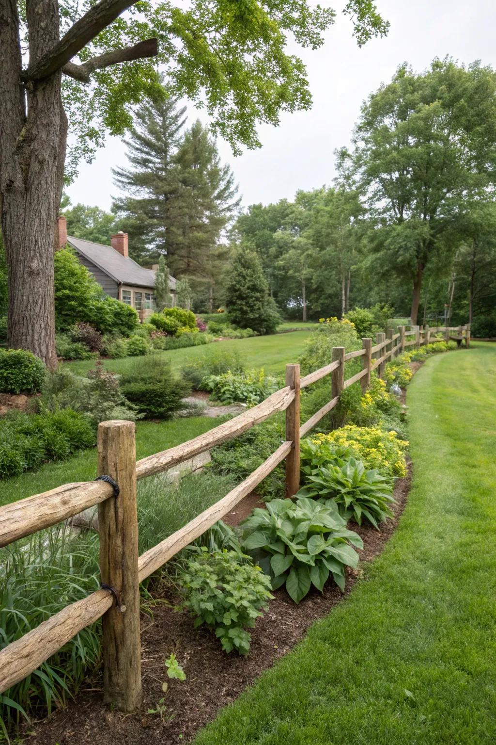 Rustic split rail fences add countryside charm.