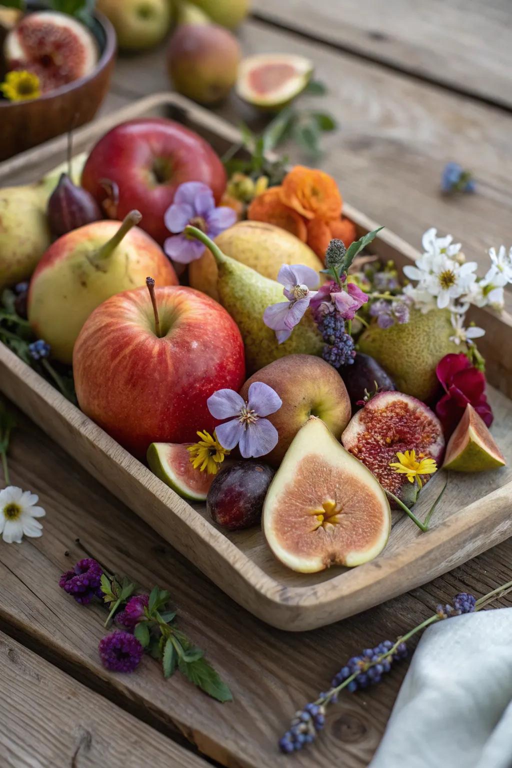 A garden-fresh display enhanced by the charm of edible flowers.