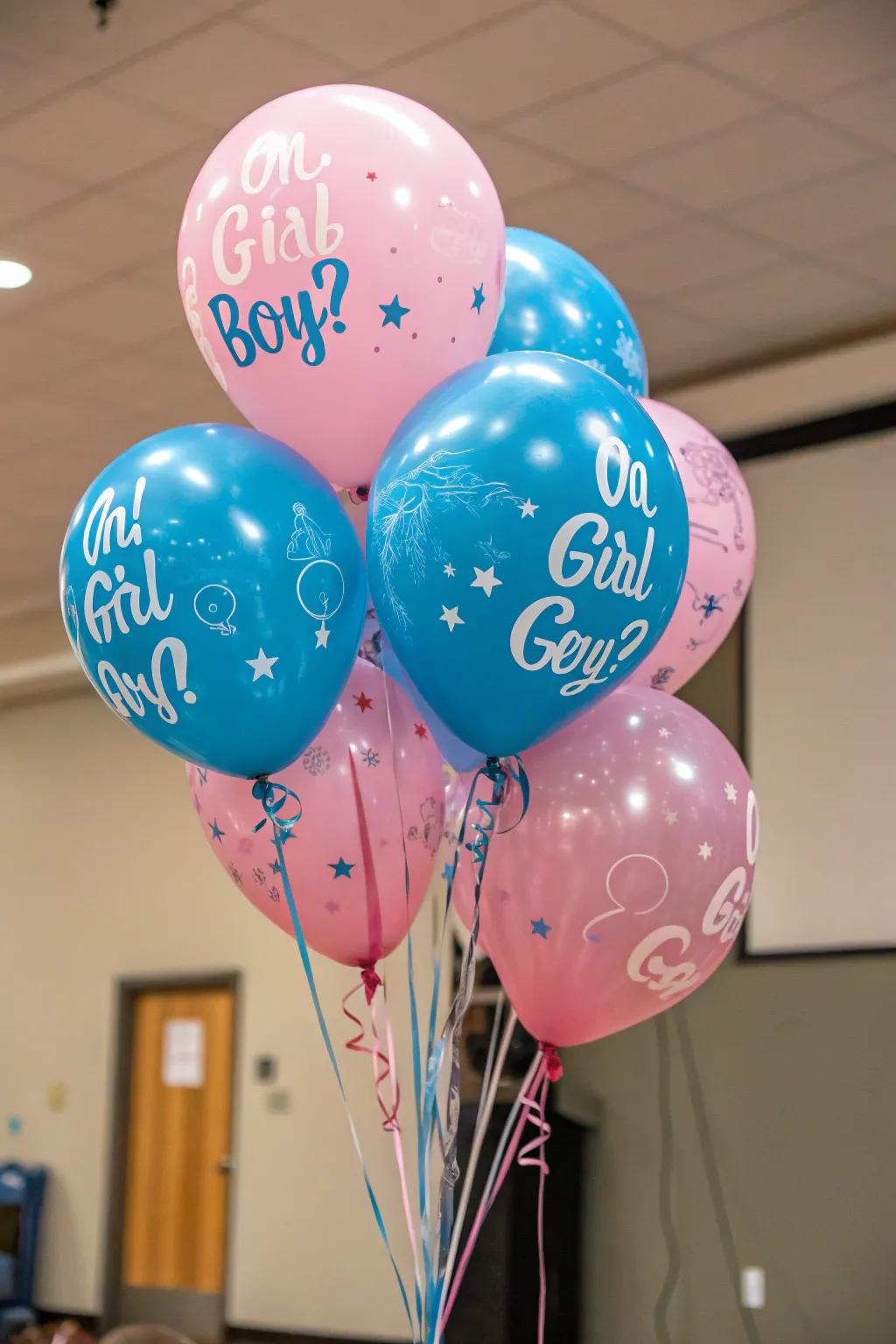 Gender reveal balloons add suspense and excitement to the big moment.