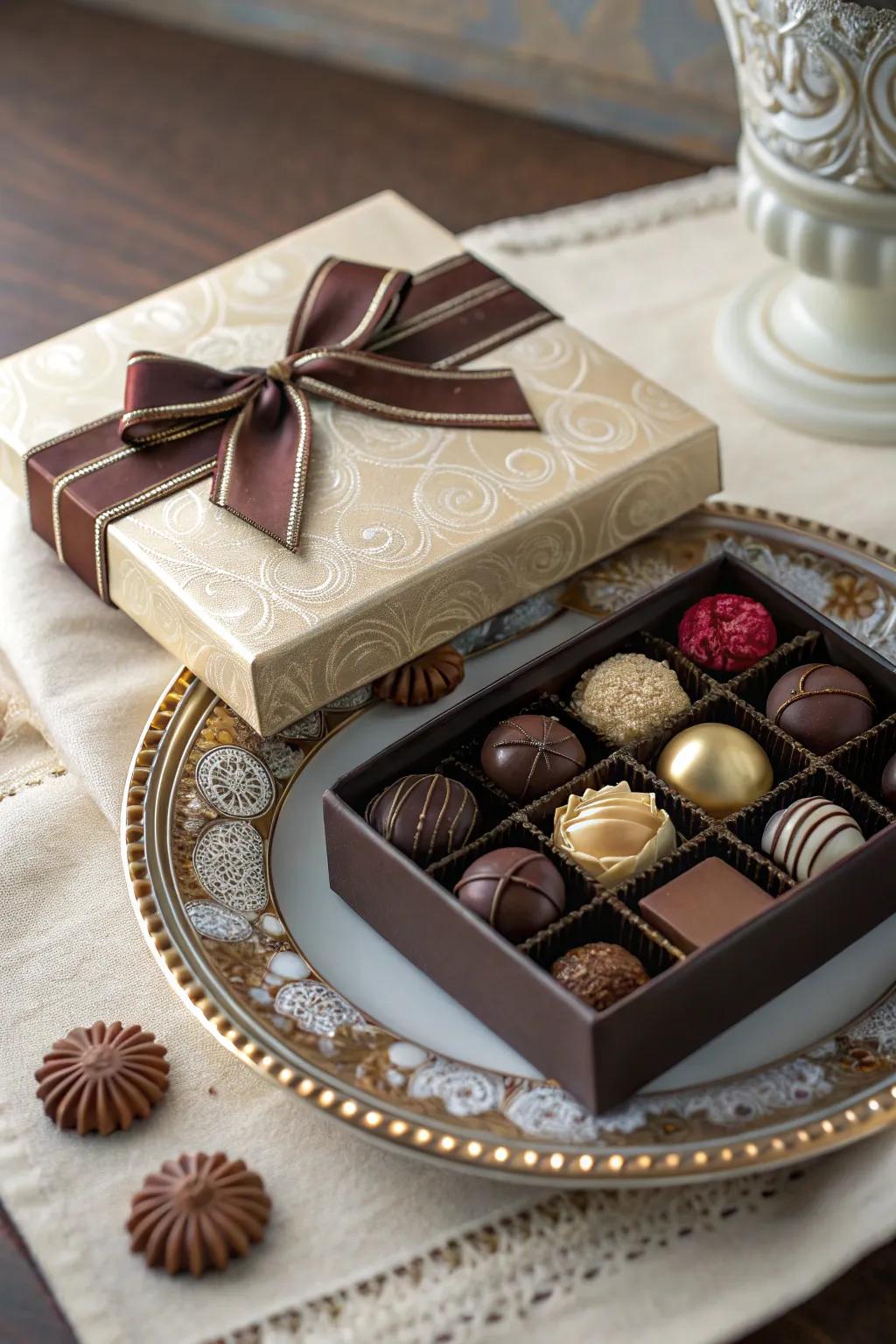 A delightful box of gourmet chocolates to enjoy.