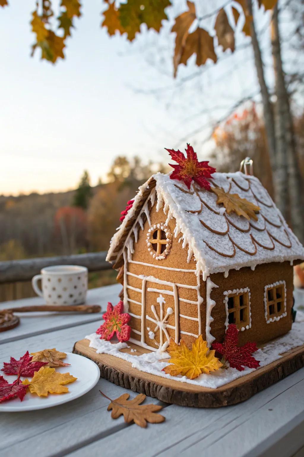 Candied foliage injects a hint of verdancy into the gingerbread cottage.