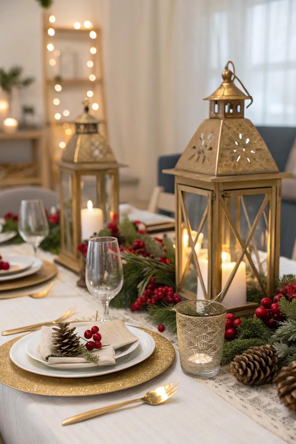 Adaptable and celebratory golden lanterns showcasing seasonal décor.