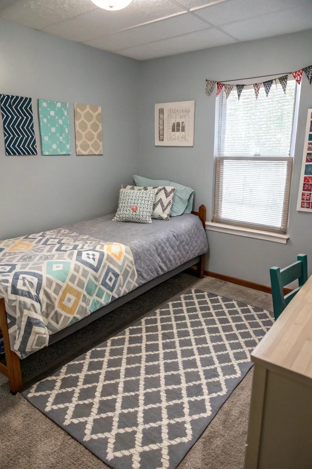 Geometric patterns add a polished flair.