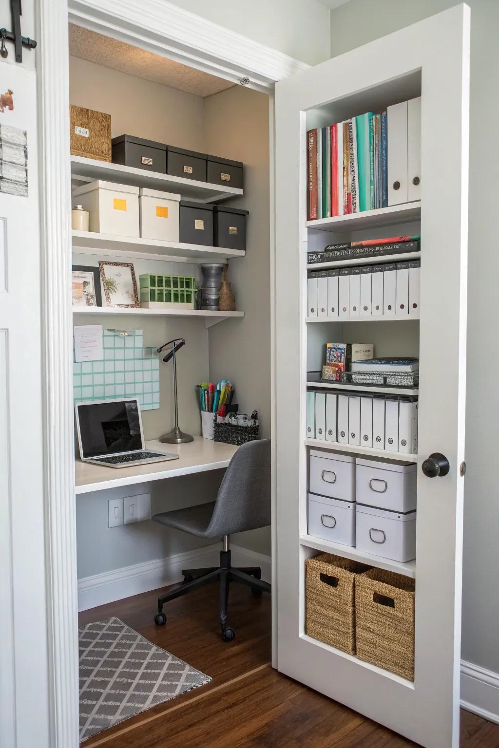 Behind-the-door shelves offer clever hidden storage.