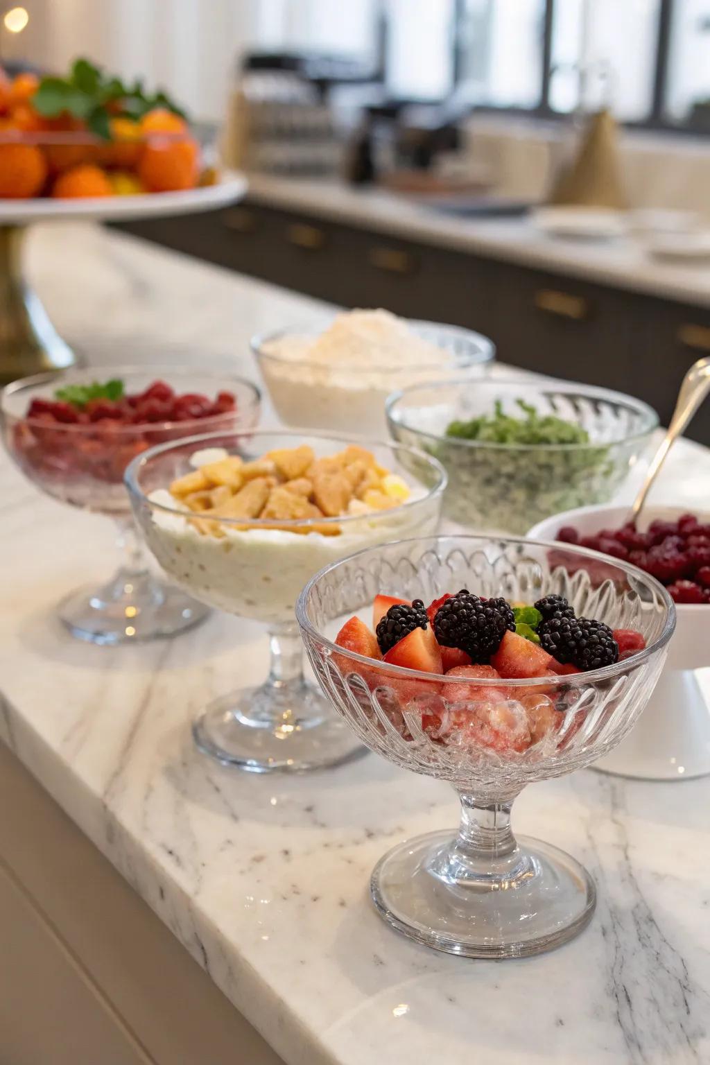 Glass bowls add elegance to your ice cream station.