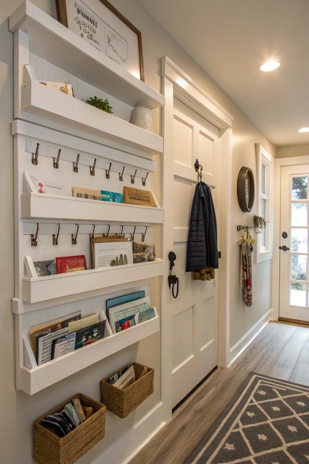 Keep your entryway tidy and stylish with in-wall shelves.