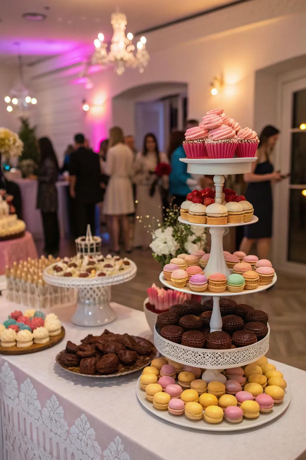 A delectable indoor party with a gourmet dessert table.