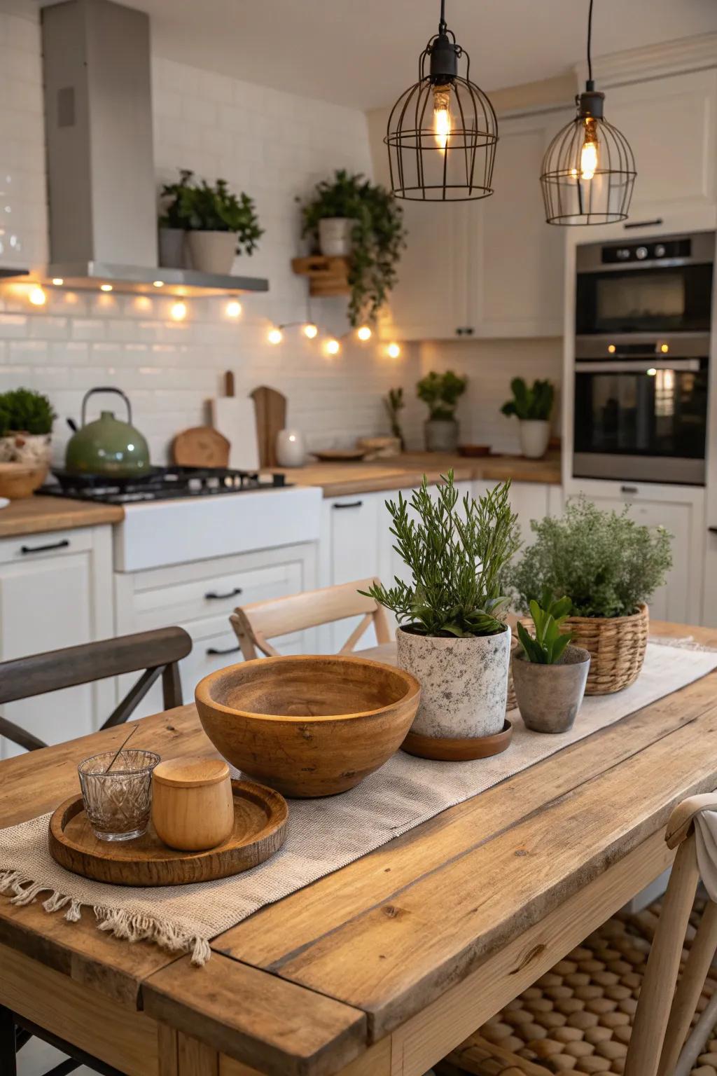 Rustic tables bring warmth and charm to modern kitchens.