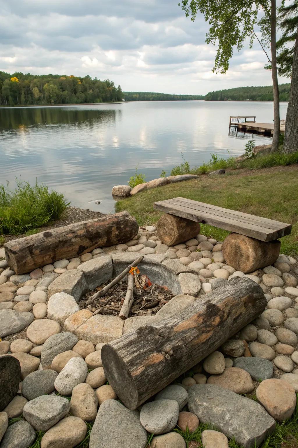 Rustic log benches provide a natural and inviting seating option.