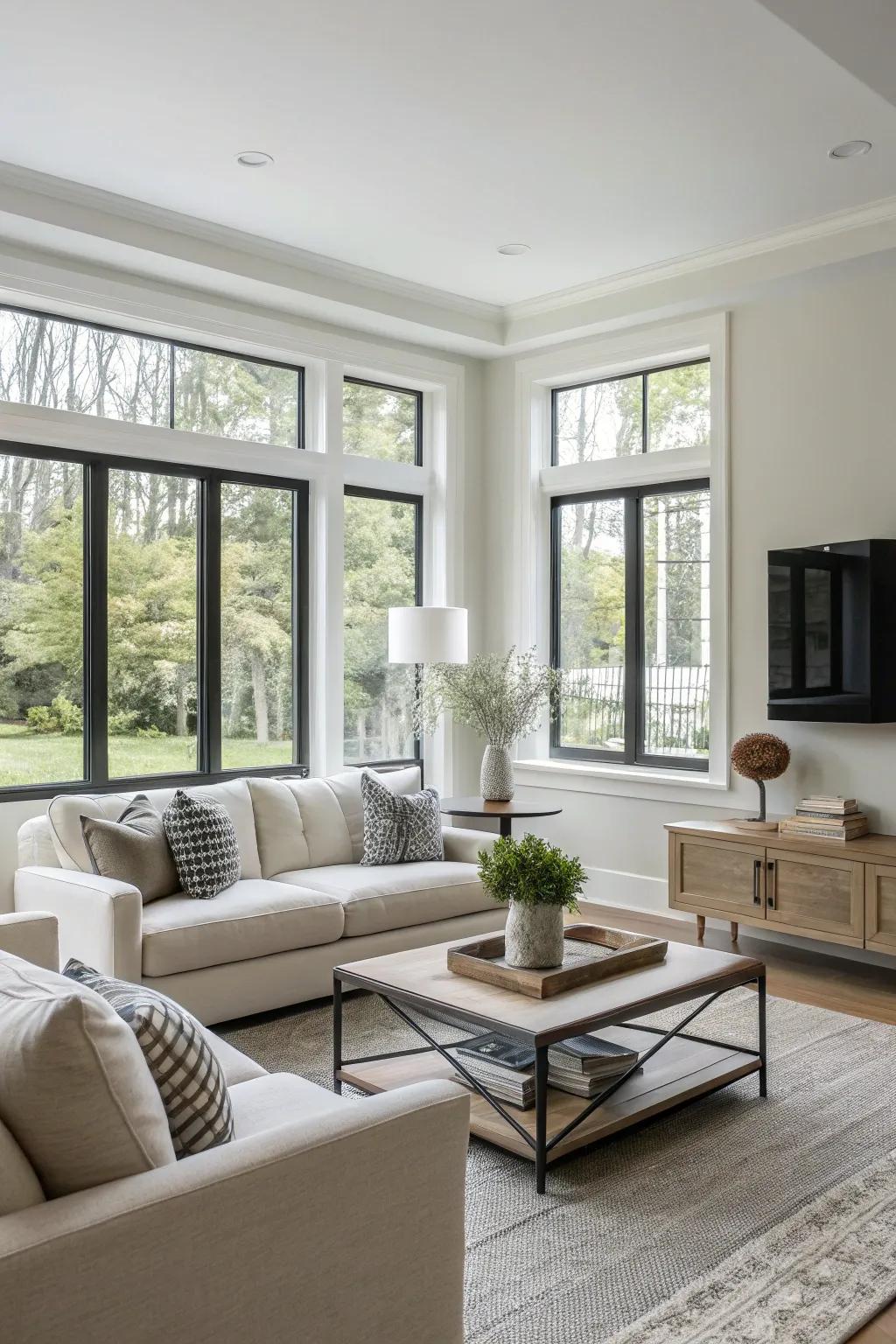 Elevate your living room design with stylish window frames.