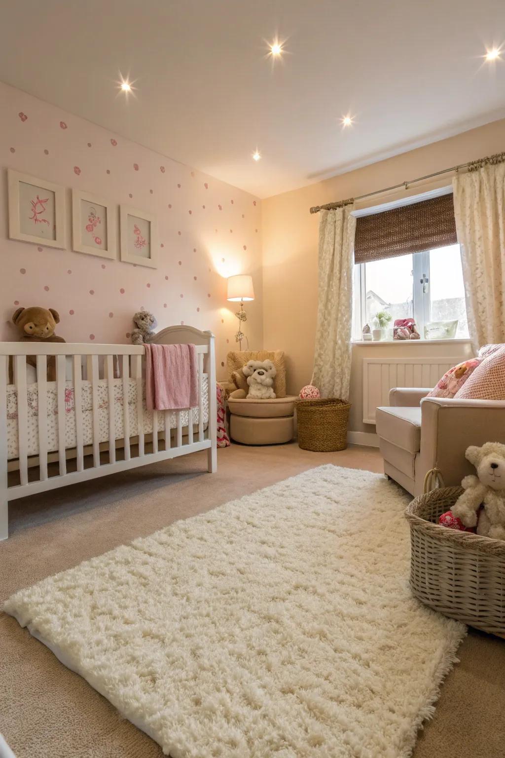 A baby room with soft carpet that makes a warm and cozy space.