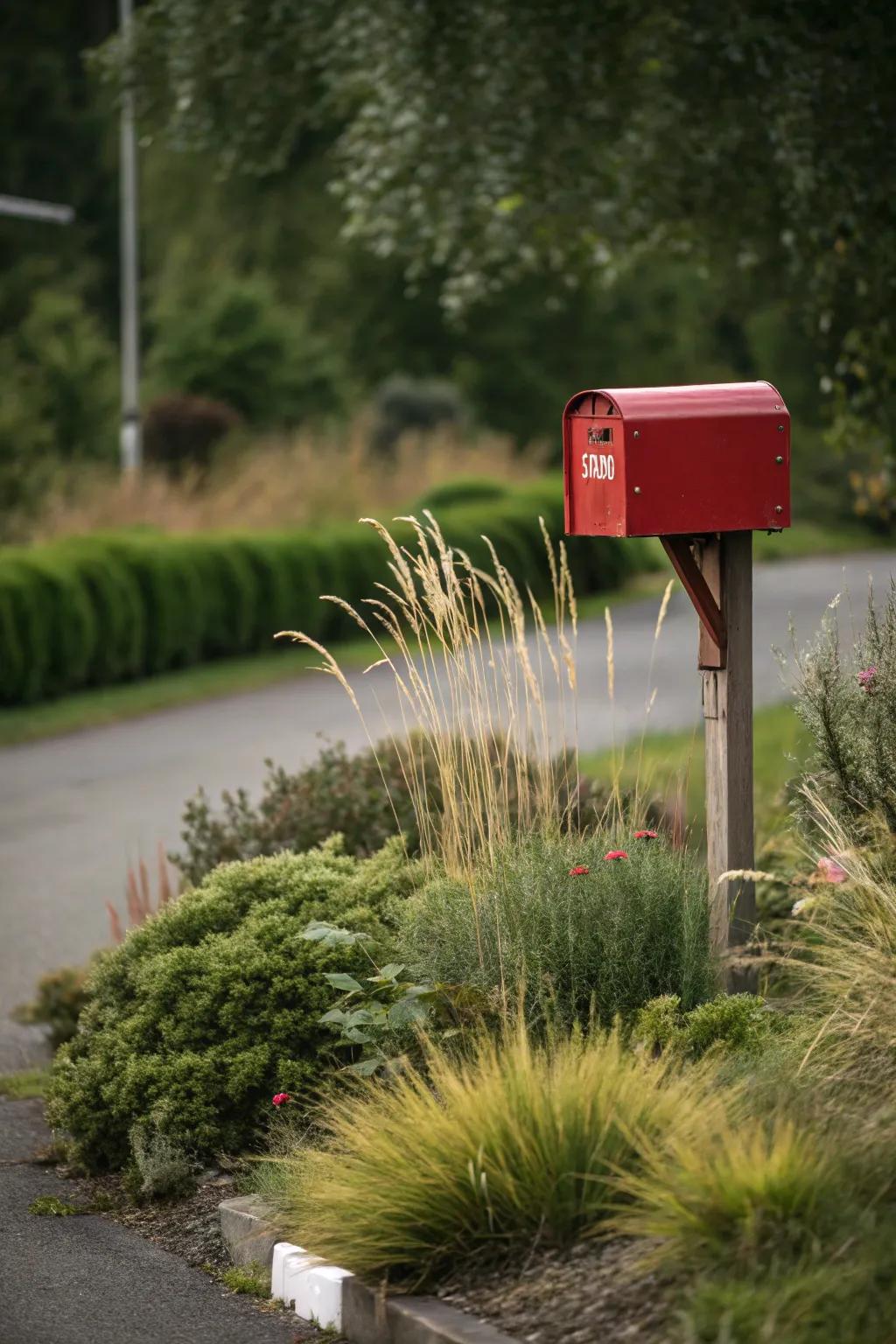 Decorative grasses introduce texture and a contemporary feel to your mailbox.