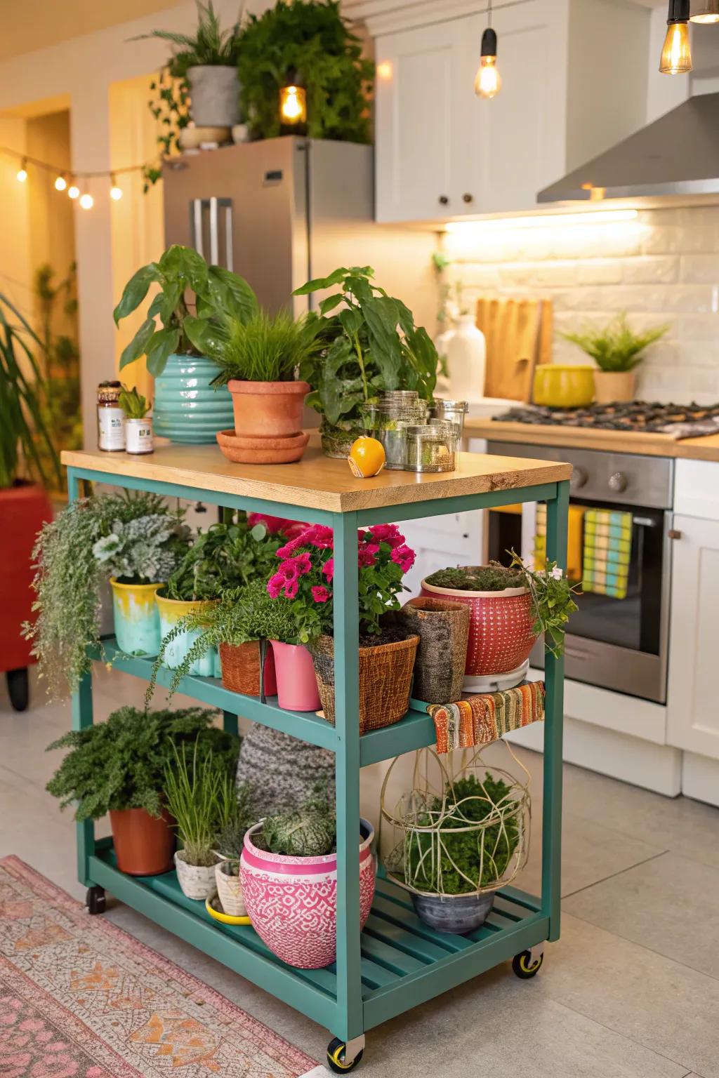 Decorative elements enhance a kitchen island