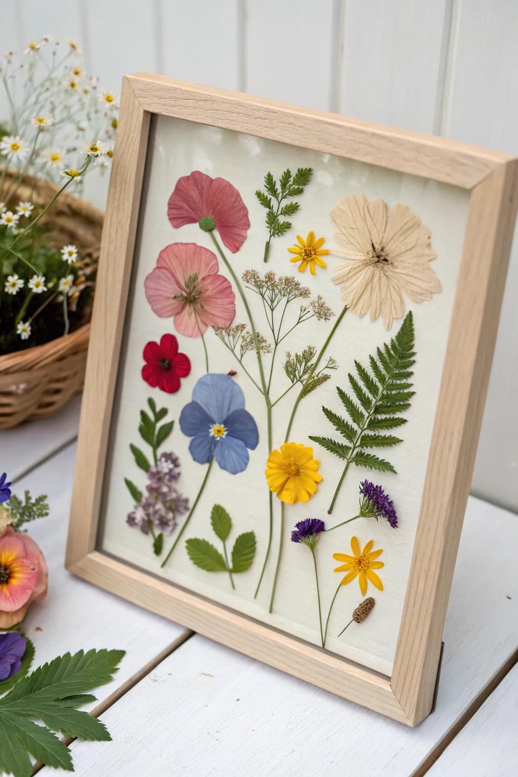 A delicate collage showcasing pressed flowers.
