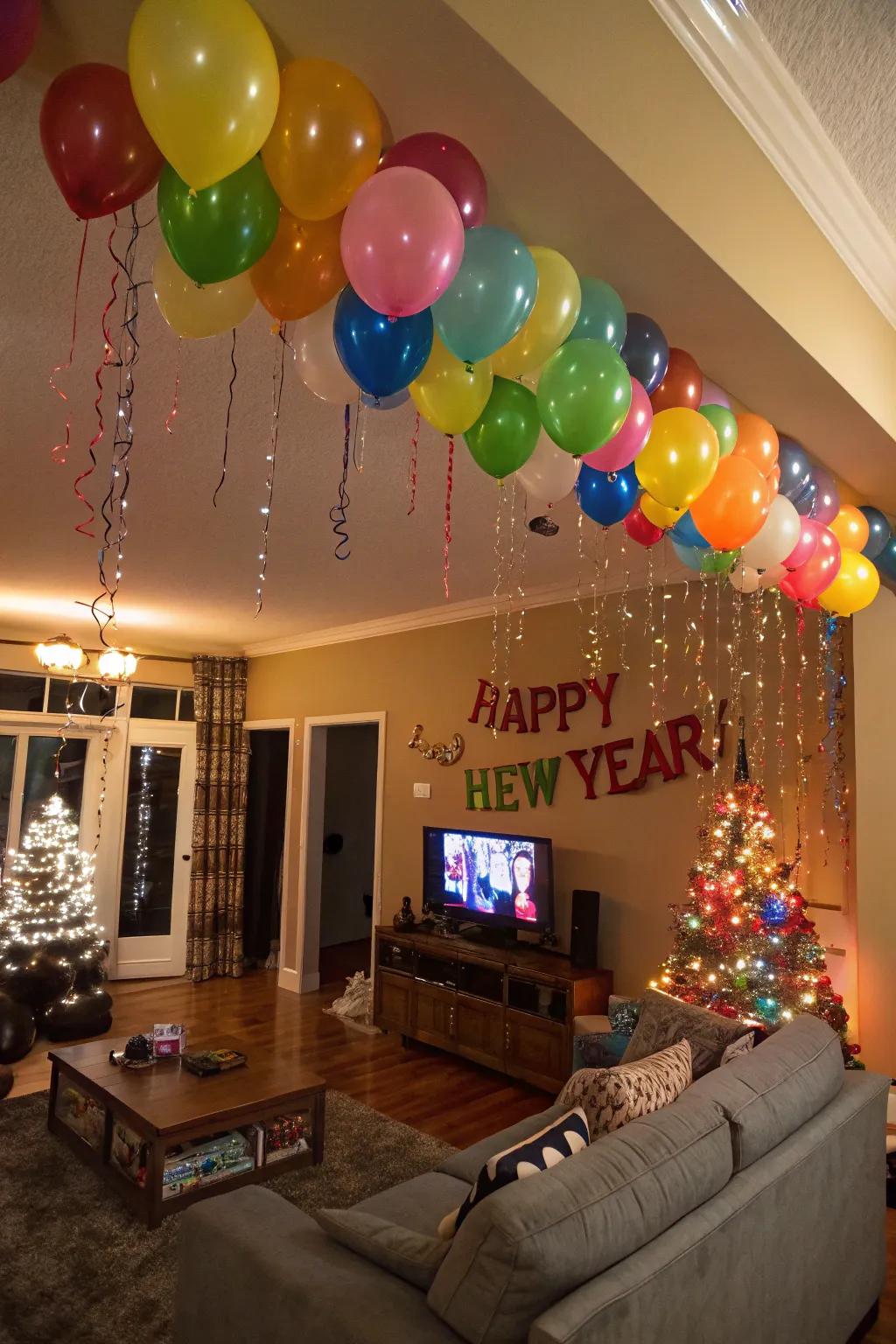 A thrilling balloon drop creates a memorable New Year's Eve moment.