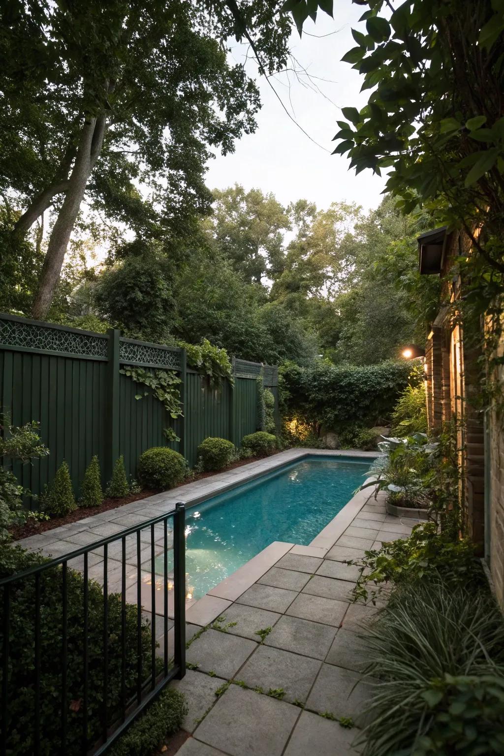 A secluded pool zone fashioned for privacy and peace.