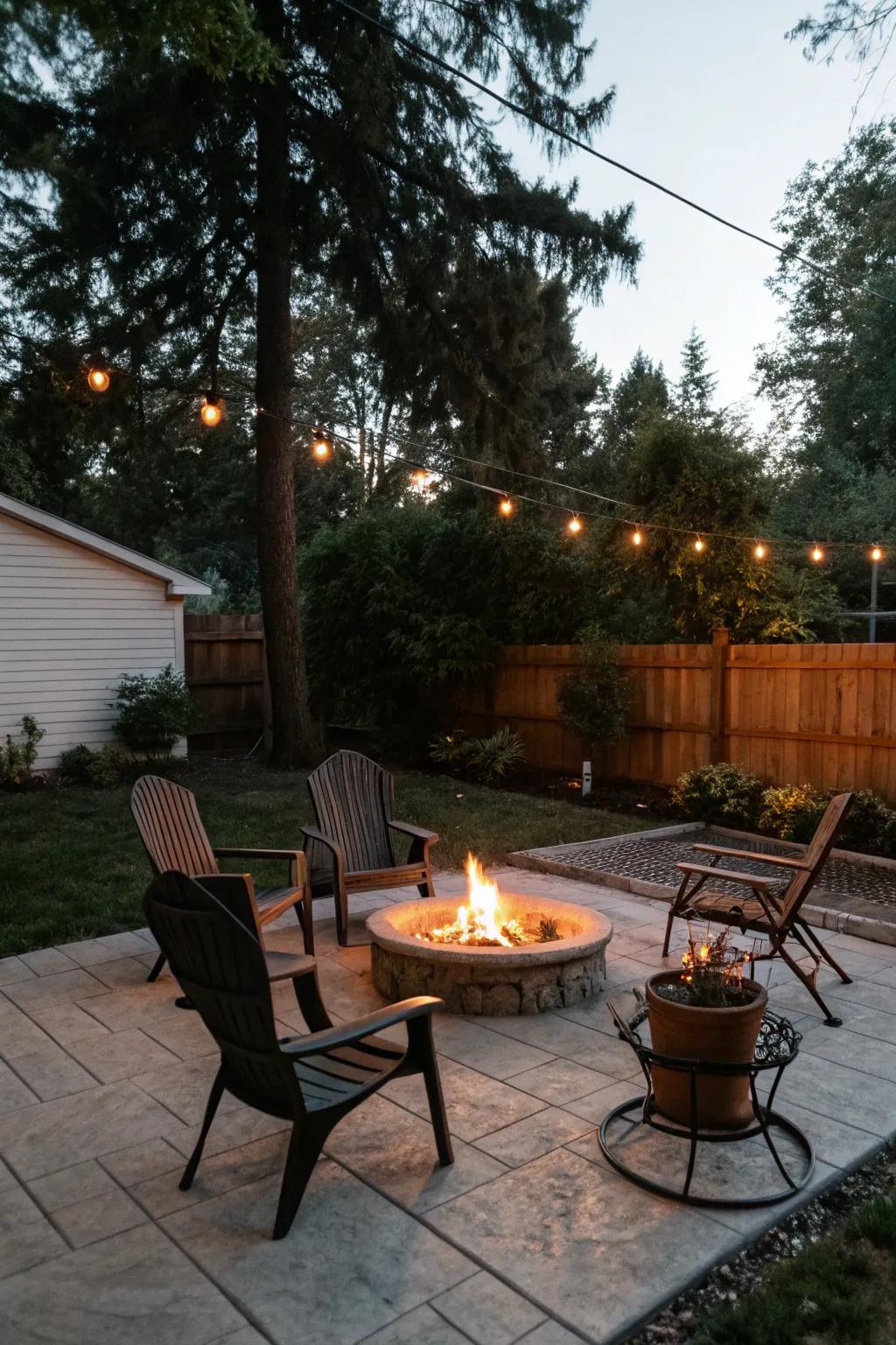 A firepit brings warmth and a central gathering point.