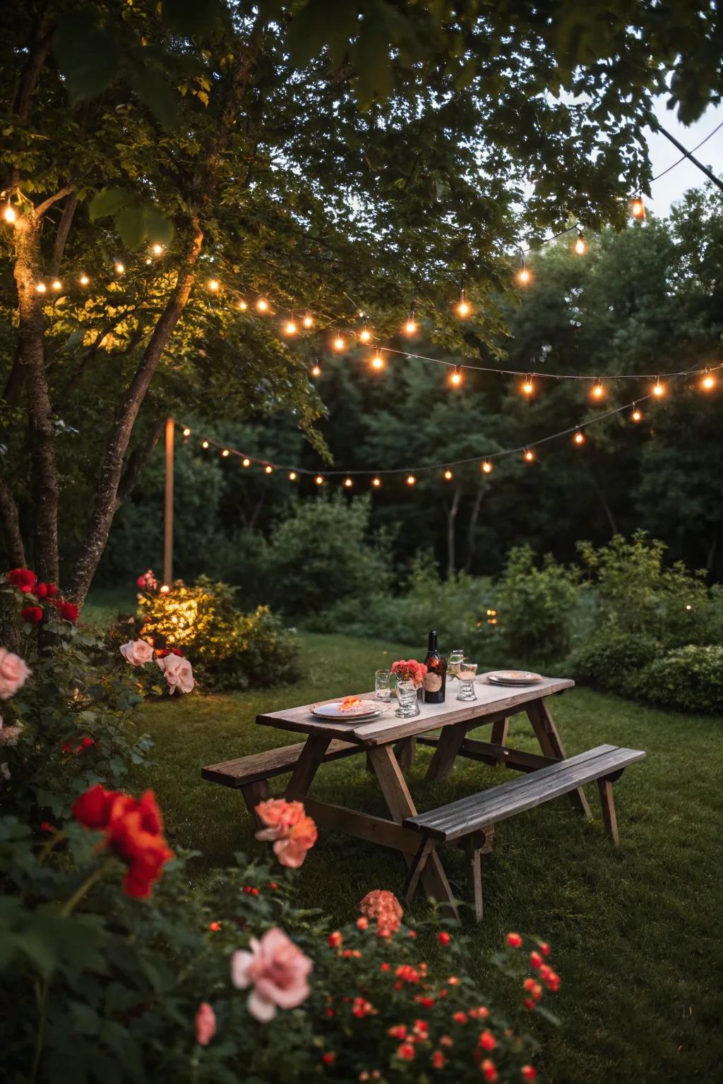 String lights add enchanting ambiance to any outdoor setting.