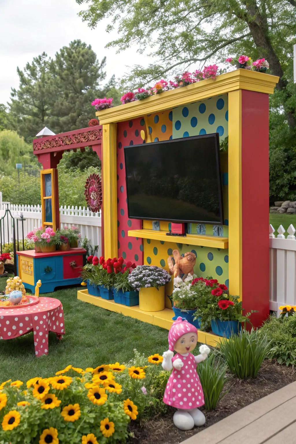 Add a splash of color with a vibrant TV enclosure in your garden.