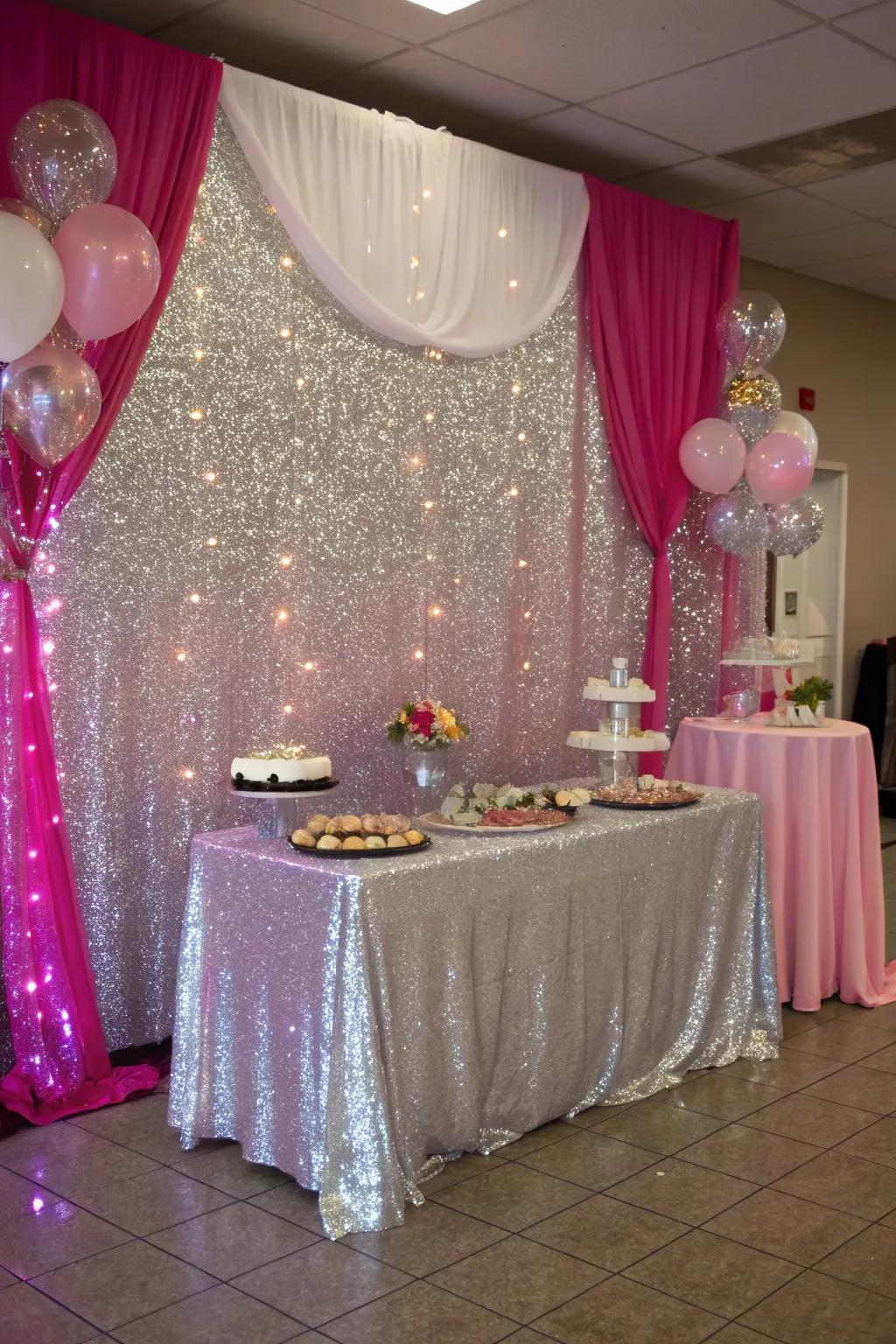 A glamorous glitter setup that makes your party shine.