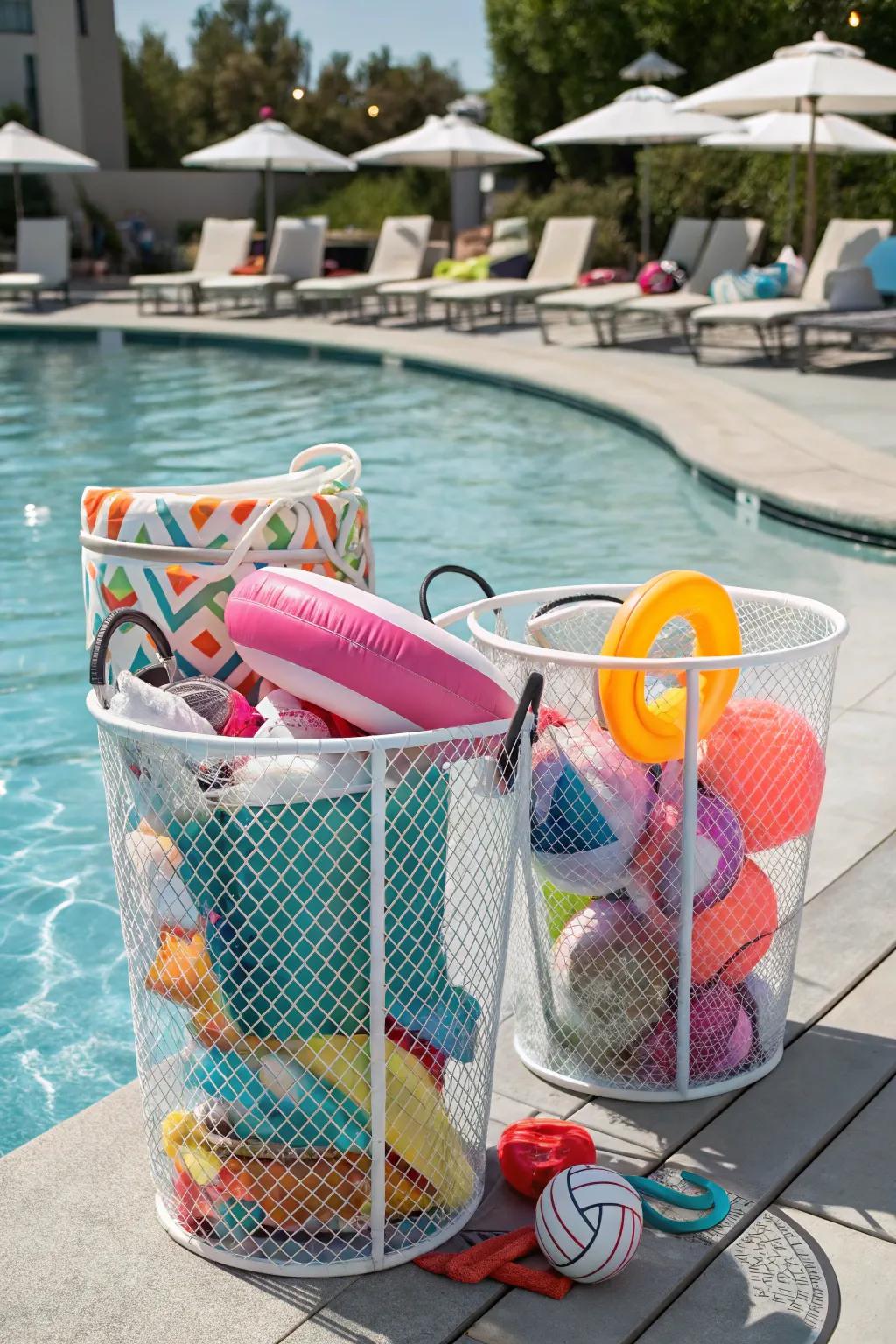 Mesh bins ensure pool floats dry quickly and stay mildew-free.