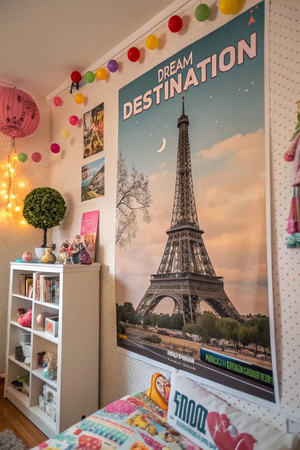 A dream destination poster that inspires wanderlust in children.