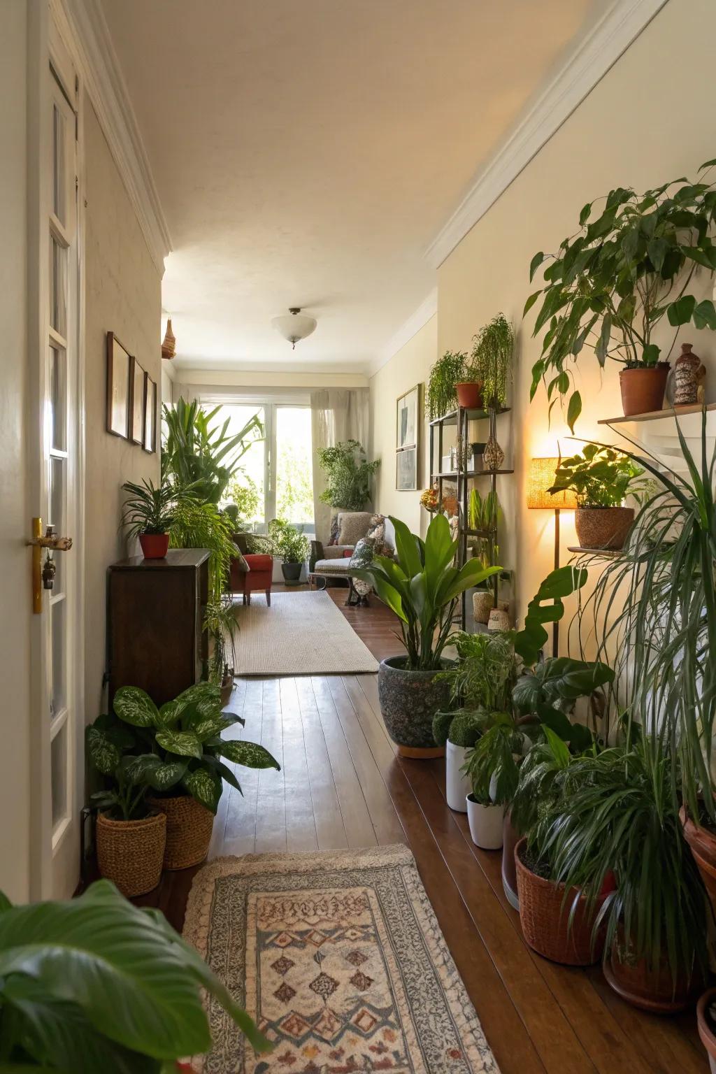 Plants bring life and energy to a small living room.
