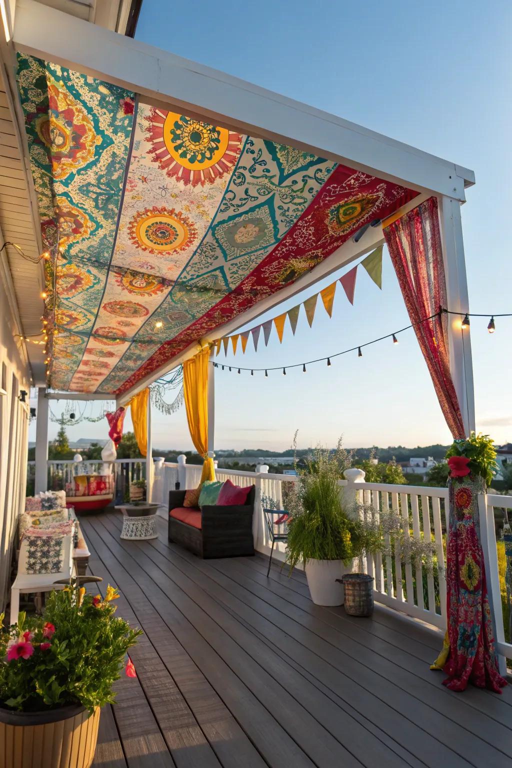 Fabric canopies add a splash of color and comfort to decks.