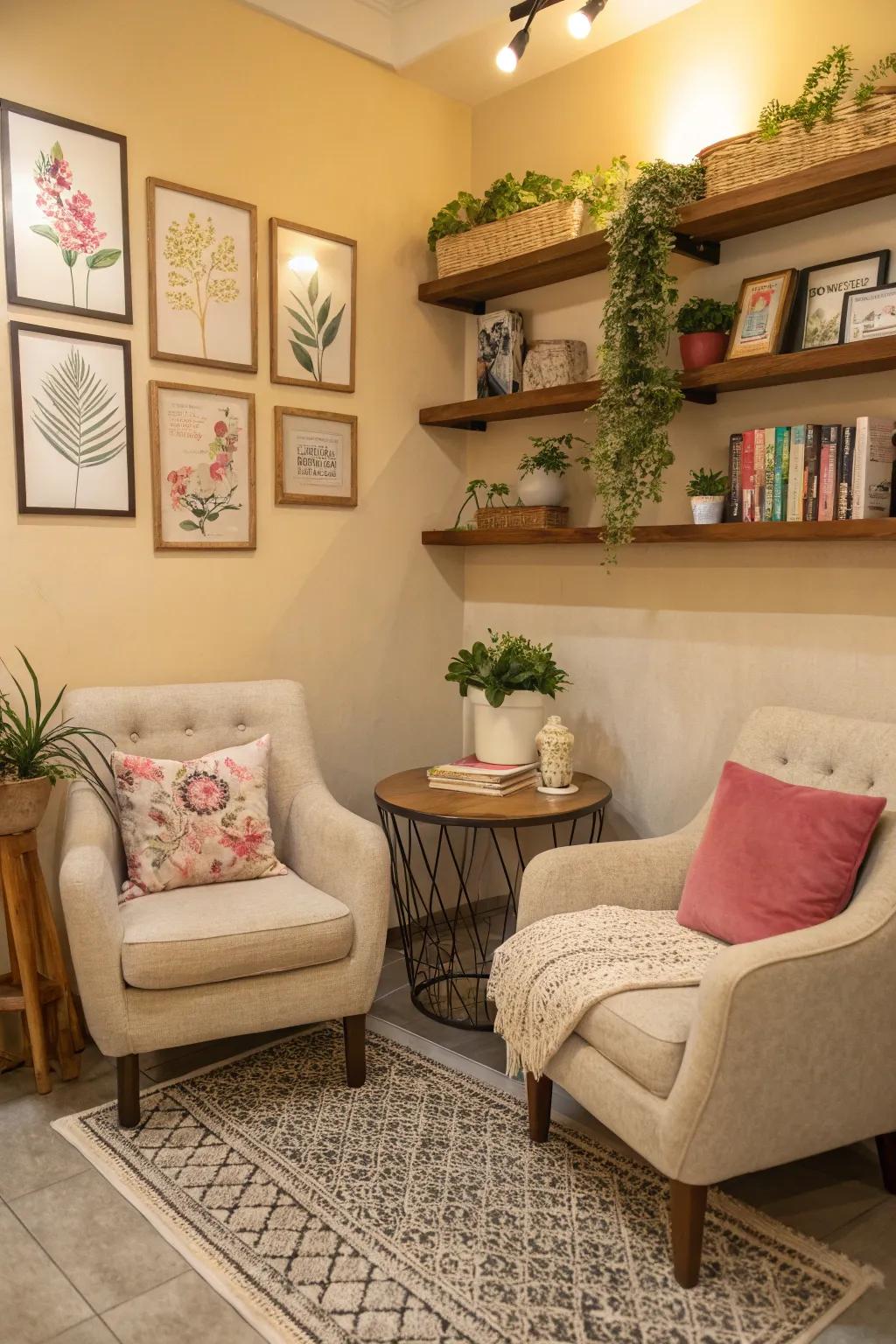 Invite customers to stay with a cozy corner.