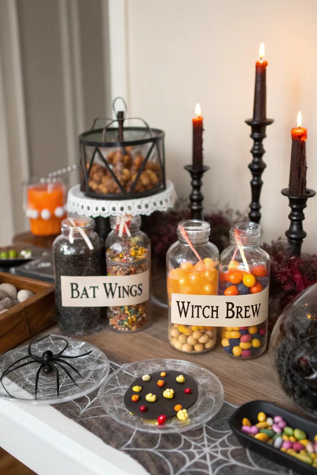 Potion bottles add a magical and mysterious element.
