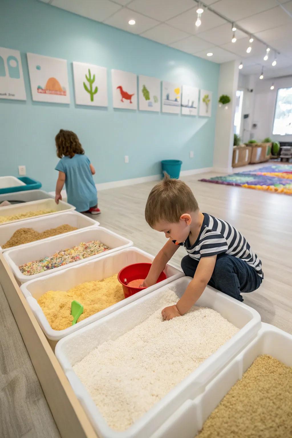 Sensory bins offer endless tactile exploration.