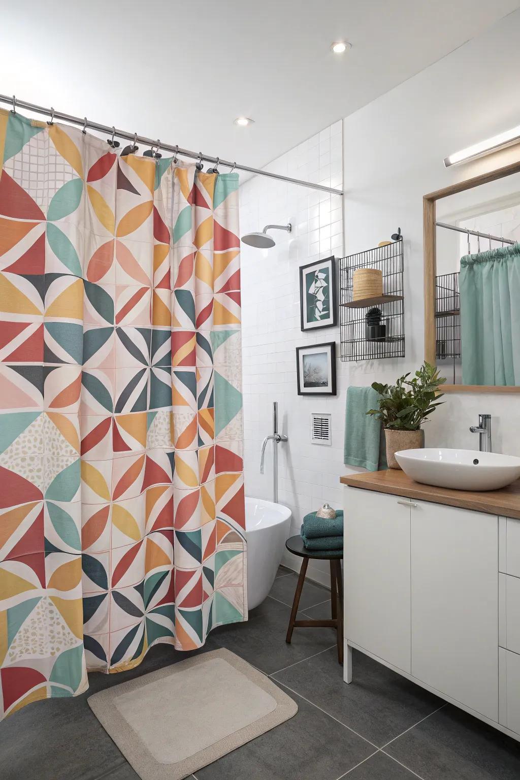 Abstract patterns turn your bathroom into an artistic haven.