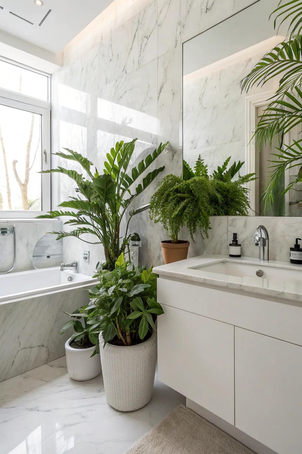 Green brings a fresh, natural touch to stone spaces.