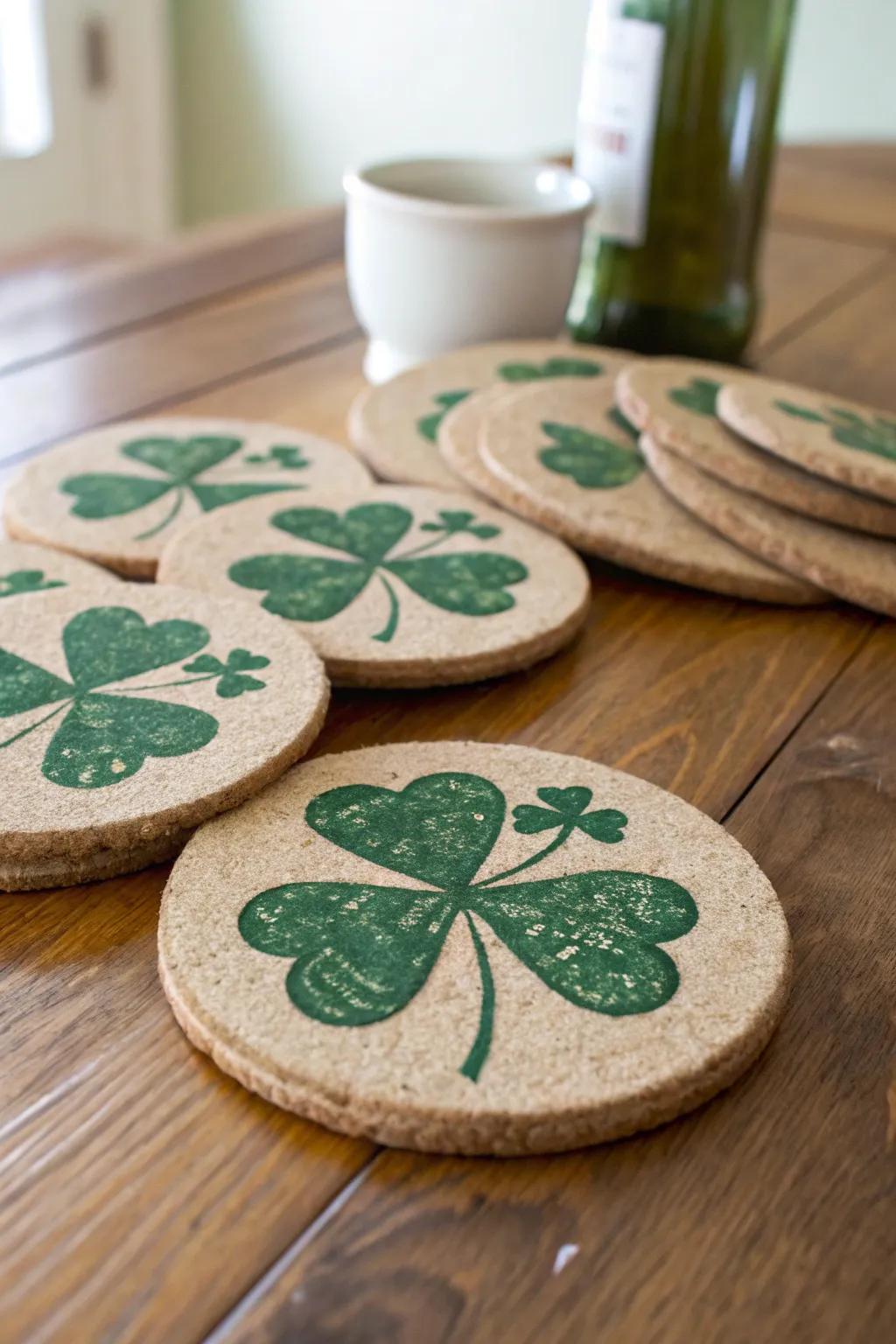 Bring festivity to your drinks with shamrock coasters.