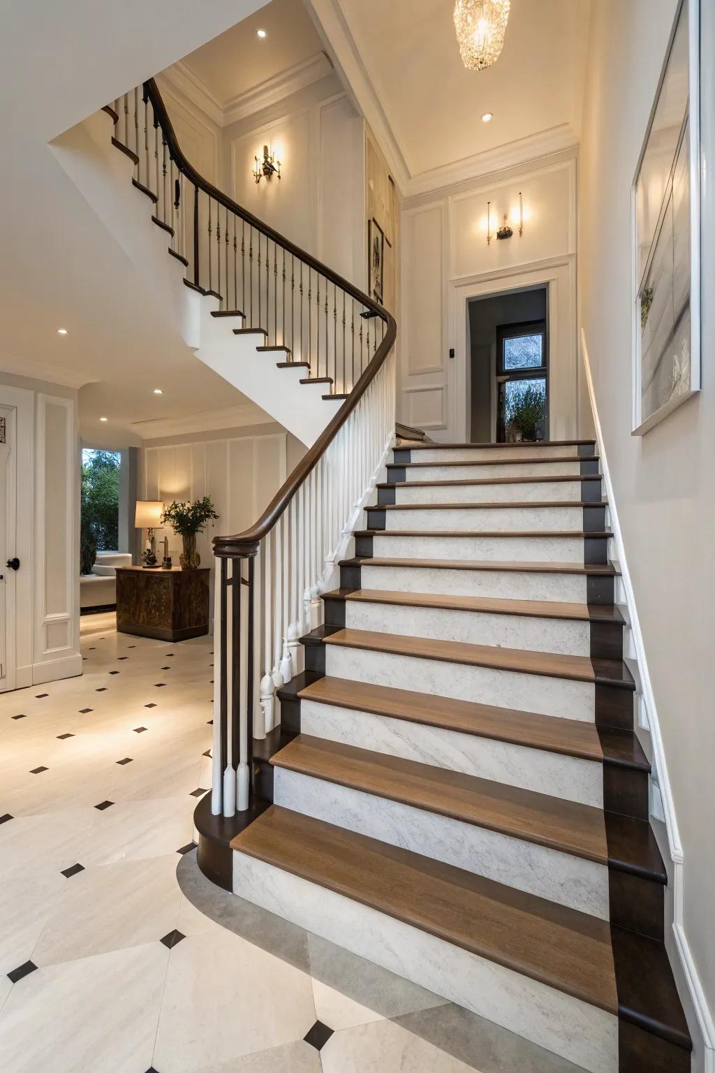 Two-tone colors add depth and interest to this staircase design.