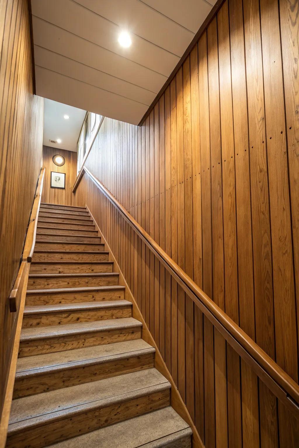 Wood paneling adds texture and interest.