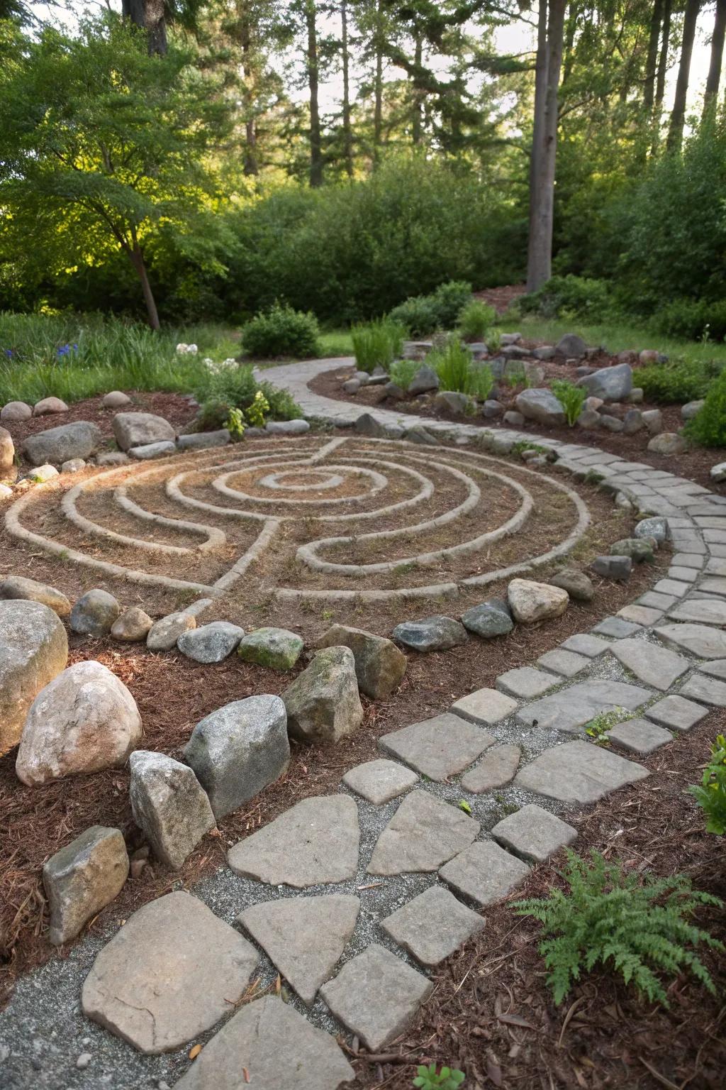 Add a touch of whimsy with a stone and mulch labyrinth.